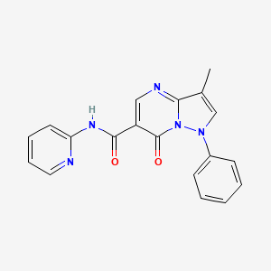 molecular formula C19H15N5O2 B12739767 3-Methyl-7-oxo-1-phenyl-N-2-pyridinyl-1,7-dihydropyrazolo(1,5-a)pyrimidine-6-carboxamide CAS No. 87948-68-3