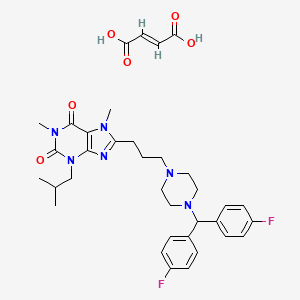 molecular formula C35H42F2N6O6 B12740975 8-[3-[4-[bis(4-fluorophenyl)methyl]piperazin-1-yl]propyl]-1,7-dimethyl-3-(2-methylpropyl)purine-2,6-dione;(E)-but-2-enedioic acid CAS No. 90749-46-5