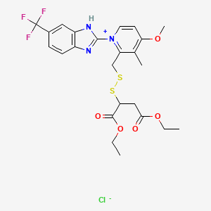 Pyridinium, 2-(((3-ethoxy-1-(ethoxycarbonyl)-3-oxopropyl)dithio)methyl)-4-methoxy-3-methyl-1-(5-(trifluoromethyl)-1H-benzimidazol-2-yl)-, chloride