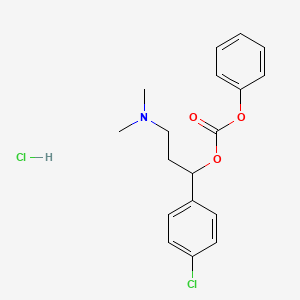 molecular formula C18H21Cl2NO3 B12741078 Carbonic acid, (p-chloro-alpha-(2-(dimethylamino)ethyl)benzyl) phenyl ester, hydrochloride CAS No. 88384-28-5