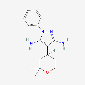 molecular formula C16H22N4O B12741092 1-Phenyl-4-(tetrahydro-2,2-dimethyl-2H-pyran-4-yl)-1H-pyrazole-3,5-diamine CAS No. 115596-49-1