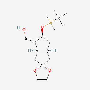 molecular formula C17H32O4Si B12741116 (3'aalpha,4'alpha,5'beta,6'aalpha)-5'-(((tert-Butyl)dimethylsilyl)oxy)hexahydrospiro(1,3-dioxolane-2,2'(1'H)-pentalene)-4'-methanol CAS No. 96648-15-6