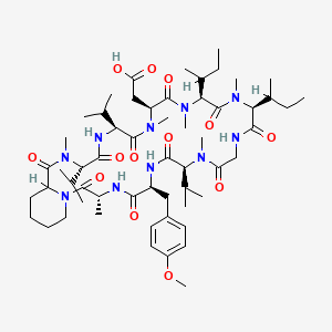 molecular formula C57H92N10O13 B12741144 Cyclo(L-alanyl-(2S)-2-piperidinecarbonyl-N-methyl-L-valyl-L-valyl-N-methyl-L-alpha-aspartyl-N-methyl-L-isoleucyl-N-methyl-L-isoleucylglycyl-N-methyl-L-valyl-O-methyl-L-tyrosyl) CAS No. 159105-12-1