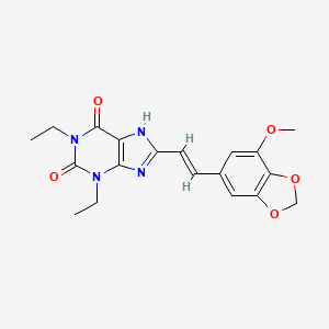 molecular formula C19H20N4O5 B12741396 (E)-1,3-Diethyl-8-(3-methoxy-4,5-methylenedioxystyryl)xanthine CAS No. 155271-99-1