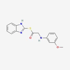 molecular formula C16H15N3O2S B12741401 Ethanethioic acid, ((3-methoxyphenyl)amino)-, S-1H-benzimidazol-2-yl ester CAS No. 83408-82-6