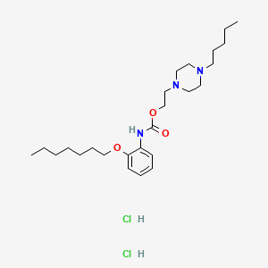 molecular formula C25H45Cl2N3O3 B12741412 Carbamic acid, (2-(heptyloxy)phenyl)-, 2-(4-pentyl-1-piperazinyl)ethyl ester, dihydrochloride CAS No. 141312-23-4