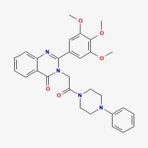 molecular formula C29H30N4O5 B12741521 Piperazine, 1-((4-oxo-2-(3,4,5-trimethoxyphenyl)-3(4H)-quinazolinyl)acetyl)-4-phenyl- CAS No. 83409-12-5