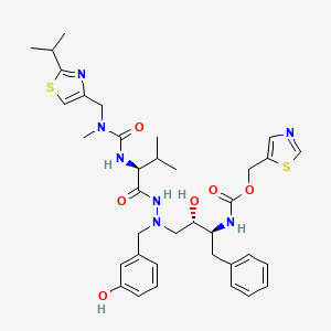 molecular formula C36H47N7O6S2 B12741539 5S-(((5-Thiazolyl)methoxy)carbonyl)amino-2-N-((((N-methyl-N-2-isopropyl-4-thiazolyl)methyl)amino)carbonyl)-L-valinylamino-4S-hydroxy-1-(3-hydroxyphenyl)-6-phenyl-2-azahexane CAS No. 162739-47-1