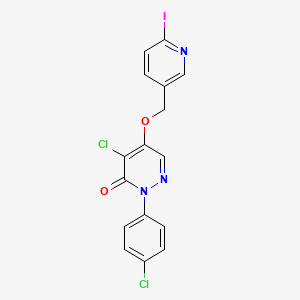 molecular formula C16H10Cl2IN3O2 B12741807 3(2H)-Pyridazinone, 4-chloro-2-(4-chlorophenyl)-5-((6-iodo-3-pyridinyl)methoxy)- CAS No. 122322-19-4