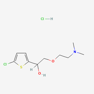 molecular formula C10H17Cl2NO2S B12741829 2-Thiophenemethanol, 5-chloro-alpha-((2-(dimethylamino)ethoxy)methyl)-, hydrochloride CAS No. 131964-85-7