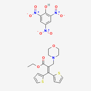 4-Morpholinepropionic acid, alpha-di-2-thienylmethylene-, ethyl ester, picrate