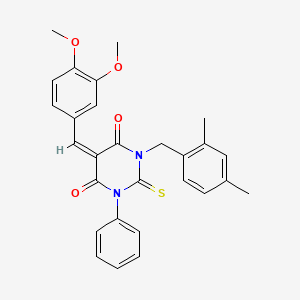 4,6(1H,5H)-Pyrimidinedione, 5-((3,4-dimethoxyphenyl)methylene)-1-((2,4-dimethylphenyl)methylene)dihydro-3-phenyl-2-thioxo-