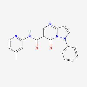 molecular formula C19H15N5O2 B12743085 Pyrazolo(1,5-a)pyrimidine-6-carboxamide, 1,7-dihydro-N-(4-methyl-2-pyridinyl)-7-oxo-1-phenyl- CAS No. 87948-63-8