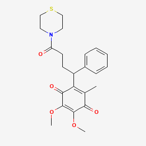 molecular formula C23H27NO5S B12743088 Thiomorpholine, 4-(4-(4,5-dimethoxy-3,6-dioxo-2-methyl-1,4-cyclohexadien-1-yl)-1-oxo-4-phenylbutyl)- CAS No. 111885-17-7