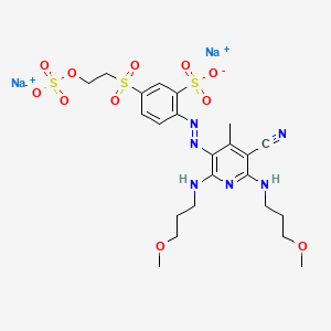 molecular formula C23H30N6Na2O11S3 B12743159 2-((5-Cyano-2,6-bis((3-methoxypropyl)amino)-4-methyl-3-pyridyl)azo)-5-((2-(sulphooxy)ethyl)sulphonyl)benzenesulphonic acid, sodium salt CAS No. 94158-84-6