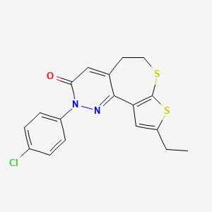 molecular formula C18H15ClN2OS2 B12743168 13-(4-chlorophenyl)-4-ethyl-5,7-dithia-13,14-diazatricyclo[8.4.0.02,6]tetradeca-1(14),2(6),3,10-tetraen-12-one CAS No. 135279-23-1