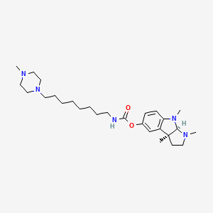 molecular formula C27H45N5O2 B12743223 Carbamic acid, (8-(4-methyl-1-piperazinyl)octyl)-, 1,2,3,3a,8,8a-hexahydro-1,3a,8-trimethylpyrrolo(2,3-b)indol-5-yl ester, (3aS-cis)- CAS No. 154619-58-6