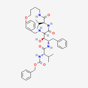 molecular formula C40H53N5O7 B12743243 (1'S,2'S,8S,11R)-11-(2''-((N-((Benzyloxy)carbonyl)valyl)amino)-1'-hydroxy-3'-phenylprop-1'-yl)-8-(1-methylethyl)-6,9,12-triaza-1-oxa-7,10-dioxo(13)metacyclophane CAS No. 180968-38-1