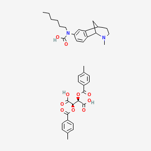 molecular formula C39H46N2O10 B12743245 (2R,3R)-2,3-bis[(4-methylbenzoyl)oxy]butanedioic acid;hexyl-(9-methyl-9-azatricyclo[6.3.1.02,7]dodeca-2(7),3,5-trien-4-yl)carbamic acid CAS No. 156693-32-2