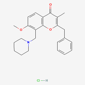 molecular formula C24H28ClNO3 B12743246 4H-1-Benzopyran-4-one, 7-methoxy-3-methyl-2-(phenylmethyl)-8-(1-piperidinylmethyl)-, hydrochloride CAS No. 138833-31-5