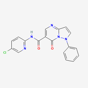 molecular formula C18H12ClN5O2 B12743252 Pyrazolo(1,5-a)pyrimidine-6-carboxamide, 1,7-dihydro-N-(5-chloro-2-pyridinyl)-7-oxo-1-phenyl- CAS No. 87948-61-6