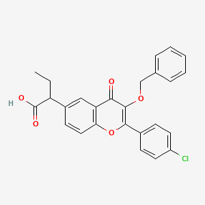 molecular formula C26H21ClO5 B12743254 2-(4-Chlorophenyl)-alpha-ethyl-4-oxo-3-(phenylmethoxy)-4H-1-benzopyran-6-acetic acid CAS No. 173469-90-4