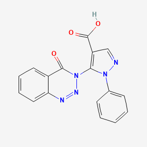 molecular formula C17H11N5O3 B12743353 1H-Pyrazole-4-carboxylic acid, 5-(4-oxo-1,2,3-benzotriazin-3(4H)-yl)-1-phenyl- CAS No. 131073-51-3