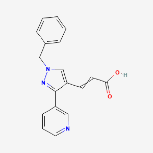 molecular formula C18H15N3O2 B1274351 3-(1-Benzyl-3-pyridin-3-ylpyrazol-4-yl)prop-2-enoic acid 