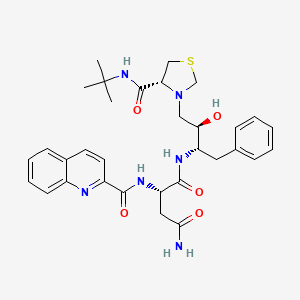 Butanediamide, N1-((1S,2R)-3-((4R)-4-(((1,1-dimethylethyl)amino)carbonyl)-3-thiazolidinyl)-2-hydroxy-1-(phenylmethyl)propyl)-2-((2-quinolinylcarbonyl)amino)-, (2S)-