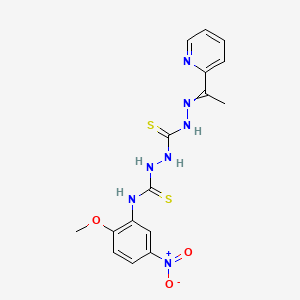 molecular formula C16H17N7O3S2 B12743589 Carbonothioic dihydrazide, N''-(((2-methoxy-5-nitrophenyl)amino)thioxomethyl)-N'''-((1E)-1-(2-pyridinyl)ethylidene)- CAS No. 127142-09-0