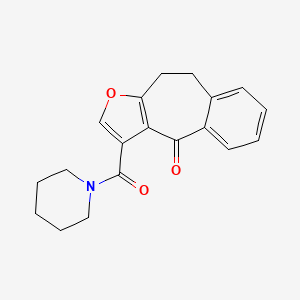 molecular formula C19H19NO3 B12743727 Piperidine, 1-((9,10-dihydro-4-oxo-4H-benzo(4,5)cyclohepta(1,2-b)furan-3-yl)carbonyl)- CAS No. 83494-77-3