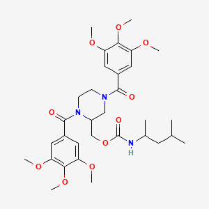 molecular formula C32H45N3O10 B12743754 Carbamic acid, (1,3-dimethylbutyl)-, (1,4-bis(3,4,5-trimethoxybenzoyl)-2-piperazinyl)methyl ester CAS No. 129230-07-5