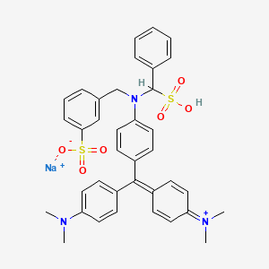 molecular formula C37H37N3NaO6S2+ B12743780 Hydrogen (4-((4-(bis(3-sulphonatobenzyl)amino)phenyl)(4-(dimethylamino)phenyl)methylene)cyclohexa-2,5-dien-1-ylidene)dimethylammonium, sodium salt CAS No. 5905-37-3