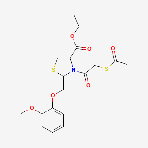 Ethyl 2-((2-methoxyphenoxy)methyl)-3-(2-(acetylthio)acetyl)-1,3-thiazolidine-4-carboxylate