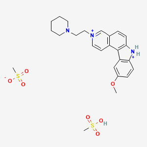 molecular formula C25H34N3O7S2+ B12744629 10-Methoxy-2-(2-(1-piperidinyl)ethyl)-7H-pyrido(4,3-c)carbazolium methanesulfonate, methanesulfonate CAS No. 110186-17-9