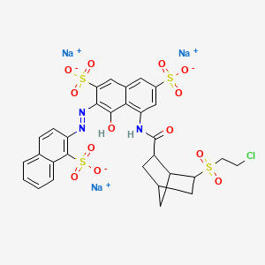 Trisodium 5-(((6-((2-chloroethyl)sulphonyl)bicyclo(2.2.1)hept-2-yl)carbonyl)amino)-4-hydroxy-3-((1-sulphonato-2-naphthyl)azo)naphthalene-2,7-disulphonate