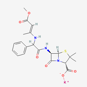 molecular formula C21H24KN3O6S B12745244 Potassium (2S-(2alpha,5alpha,6beta(S*)))-6-((((3-methoxy-1-methyl-3-oxoprop-1-enyl)amino)phenylacetyl)amino)-3,3-dimethyl-7-oxo-4-thia-1-azabicyclo(3.2.0)heptane-2-carboxylate CAS No. 40126-27-0