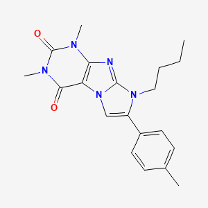 molecular formula C20H23N5O2 B12745504 1H-Imidazo(2,1-f)purine-2,4(3H,8H)-dione, 8-butyl-1,3-dimethyl-7-(4-methylphenyl)- CAS No. 96902-25-9