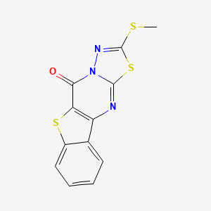 molecular formula C12H7N3OS3 B12745885 5H-(1)Benzothieno(3,2-d)-1,3,4-thiadiazolo(3,2-a)pyrimidin-5-one, 2-(methylthio)- CAS No. 110543-83-4