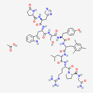 acetic acid;(2S)-N-[(2S)-1-[[(2S)-1-[[(2S)-1-[[(2S)-1-[[(2R)-1-[[(2S)-1-[[(2S)-1-[(2S)-2-[(2-amino-2-oxoethyl)carbamoyl]pyrrolidin-1-yl]-5-(diaminomethylideneamino)-1-oxopentan-2-yl]amino]-4-methyl-1-oxopentan-2-yl]amino]-1-oxo-3-(2,4,6-trimethylphenyl)propan-2-yl]amino]-3-(4-hydroxyphenyl)-1-oxopropan-2-yl]amino]-3-hydroxy-1-oxopropan-2-yl]amino]-3-(1H-indol-3-yl)-1-oxopropan-2-yl]amino]-3-(4H-imidazol-5-yl)-1-oxopropan-2-yl]-5-oxopyrrolidine-2-carboxamide