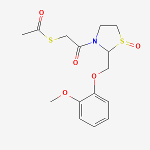 molecular formula C15H19NO5S2 B12746265 2-((2-Methoxyphenoxy)methyl)-3-(2-(acetylthio)acetyl)-1,3-thiazolidine 1-oxide CAS No. 103181-92-6