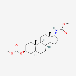 molecular formula C23H37NO5 B12746305 3-beta-Methoxycarbonyloxy-17-alpha-methoxycarbamoyl-5-alpha-androstane CAS No. 126054-47-5