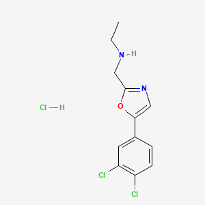 molecular formula C12H13Cl3N2O B12746365 2-Oxazolemethanamine, 5-(3,4-dichlorophenyl)-N-ethyl-, monohydrochloride CAS No. 64639-90-3