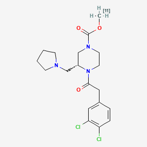 molecular formula C19H25Cl2N3O3 B12746610 1-Piperazinecarboxylic acid, 4-((3,4-dichlorophenyl)acetyl)-3-(1-pyrrolidinylmethyl)-, methyl-11c ester, (3R)- CAS No. 460091-46-7