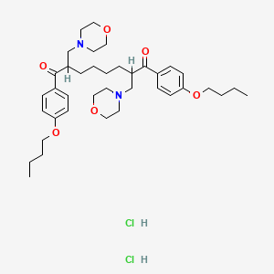 molecular formula C38H58Cl2N2O6 B12747117 1,8-Bis(4-butoxyphenyl)-2,7-bis(4-morpholinylmethyl)-1,8-octanedione dihydrochloride CAS No. 138371-24-1