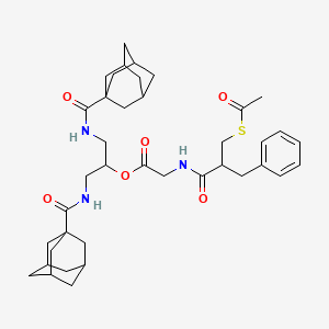 Glycine, N-(2-((acetylthio)methyl)-1-oxo-3-phenylpropyl)-, 2-((tricyclo(3.3.1.1(sup 3,7))dec-1-ylcarbonyl)amino)-1-(((tricyclo(3.3.1.1(sup 3,7))dec-1-ylcarbonyl)amino)methyl)ethyl ester, (+-)-