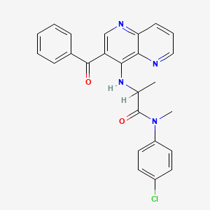 molecular formula C25H21ClN4O2 B12747409 (+-)-2-((3-Benzoyl-1,5-naphthyridin-4-yl)amino)-N-(4-chlorophenyl)-N-methylpropanamide CAS No. 127447-89-6