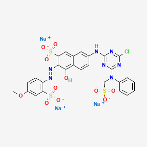 Trisodium 7-((4-chloro-6-(phenyl(sulphonatomethyl)amino)-1,3,5-triazin-2-yl)amino)-4-hydroxy-3-((4-methoxy-2-sulphonatophenyl)azo)naphthalene-2-sulphonate