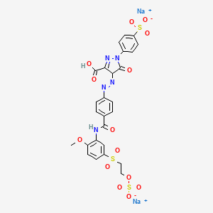 molecular formula C26H21N5Na2O14S3 B12747708 Disodium hydrogen 4,5-dihydro-4-((4-(((2-methoxy-5-((2-(sulphonatooxy)ethyl)sulphonyl)phenyl)amino)carbonyl)phenyl)azo)-5-oxo-1-(4-sulphonatophenyl)-1H-pyrazole-3-carboxylate CAS No. 84145-46-0