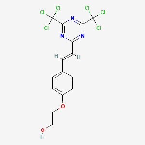 molecular formula C15H11Cl6N3O2 B12747815 Ethanol, 2-(4-(2-(4,6-bis(trichloromethyl)-1,3,5-triazin-2-yl)ethenyl)phenoxy)- CAS No. 79771-30-5